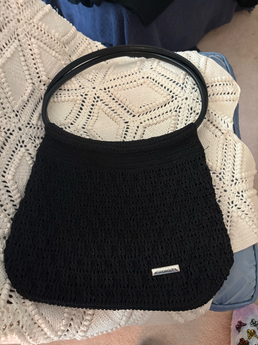 minicci black Crochet Handbag with Circular Handles - Picture 2 of 2